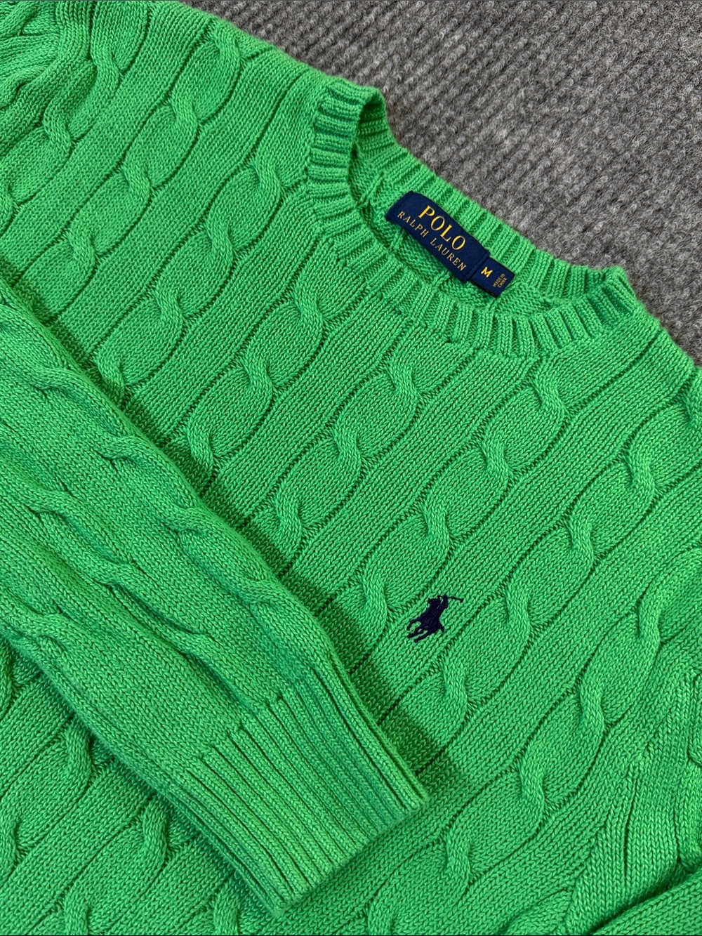 Polo by Ralph Lauren Men’s Bright Green Cable Knit Crewneck Sweater Medium